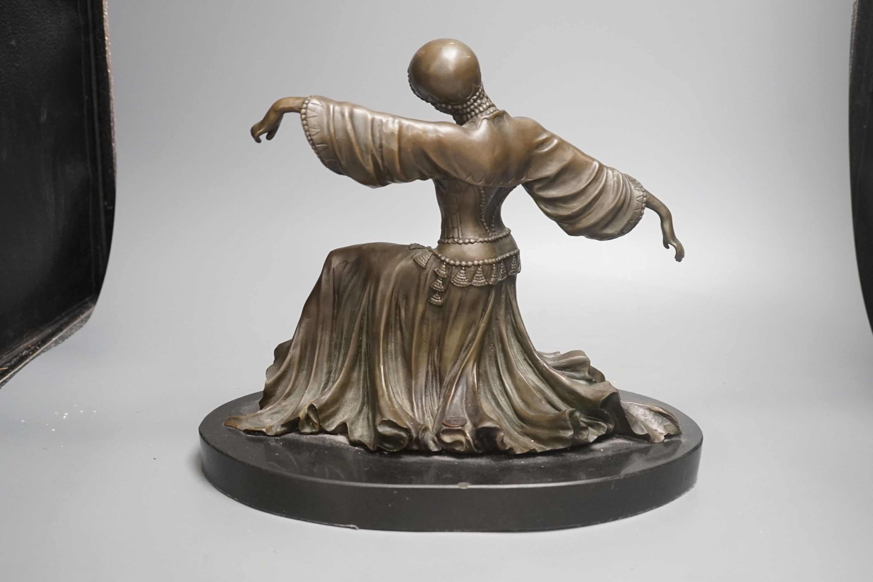 After Chiparus, a bronze figure of a ballet dancer, 29 cms high.